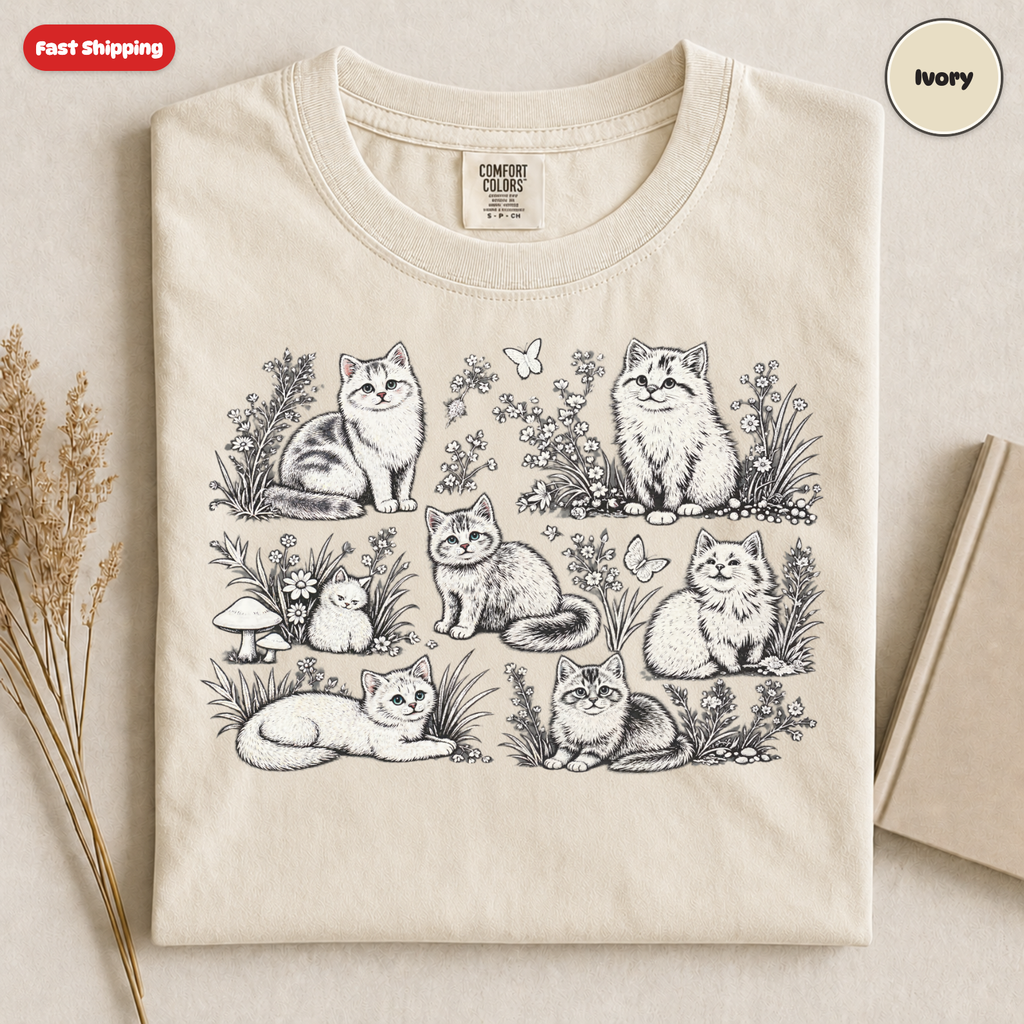 Whimsical Cats Illustration T-Shirt