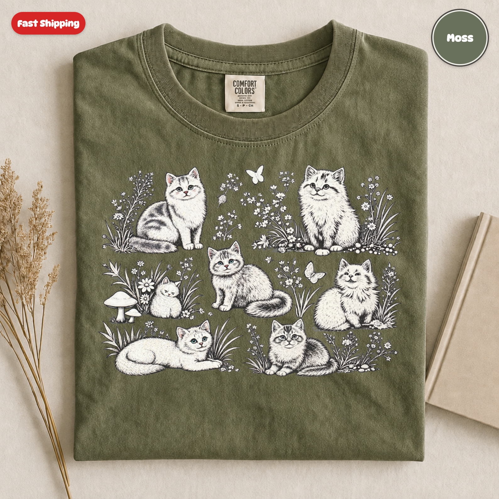 Whimsical Cats Illustration T-Shirt