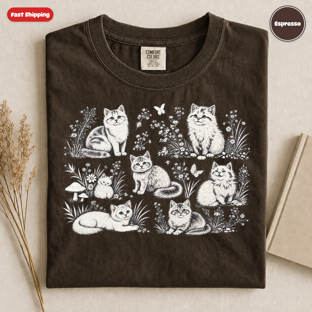 Whimsical Cats Illustration T-Shirt