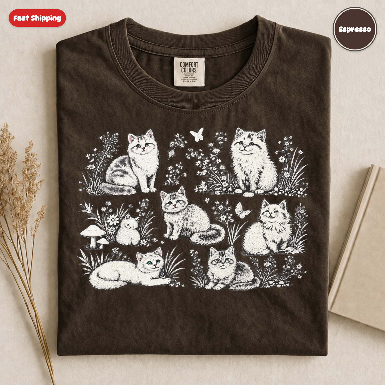 Whimsical Cats Illustration T-Shirt