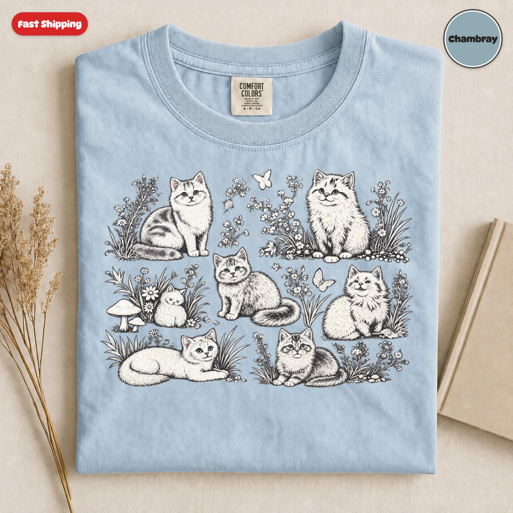 Whimsical Cats Illustration T-Shirt