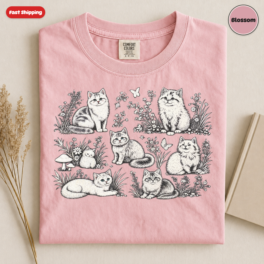 Whimsical Cats Illustration T-Shirt