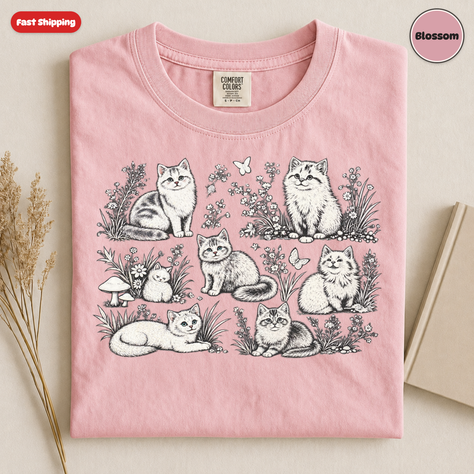 Whimsical Cats Illustration T-Shirt