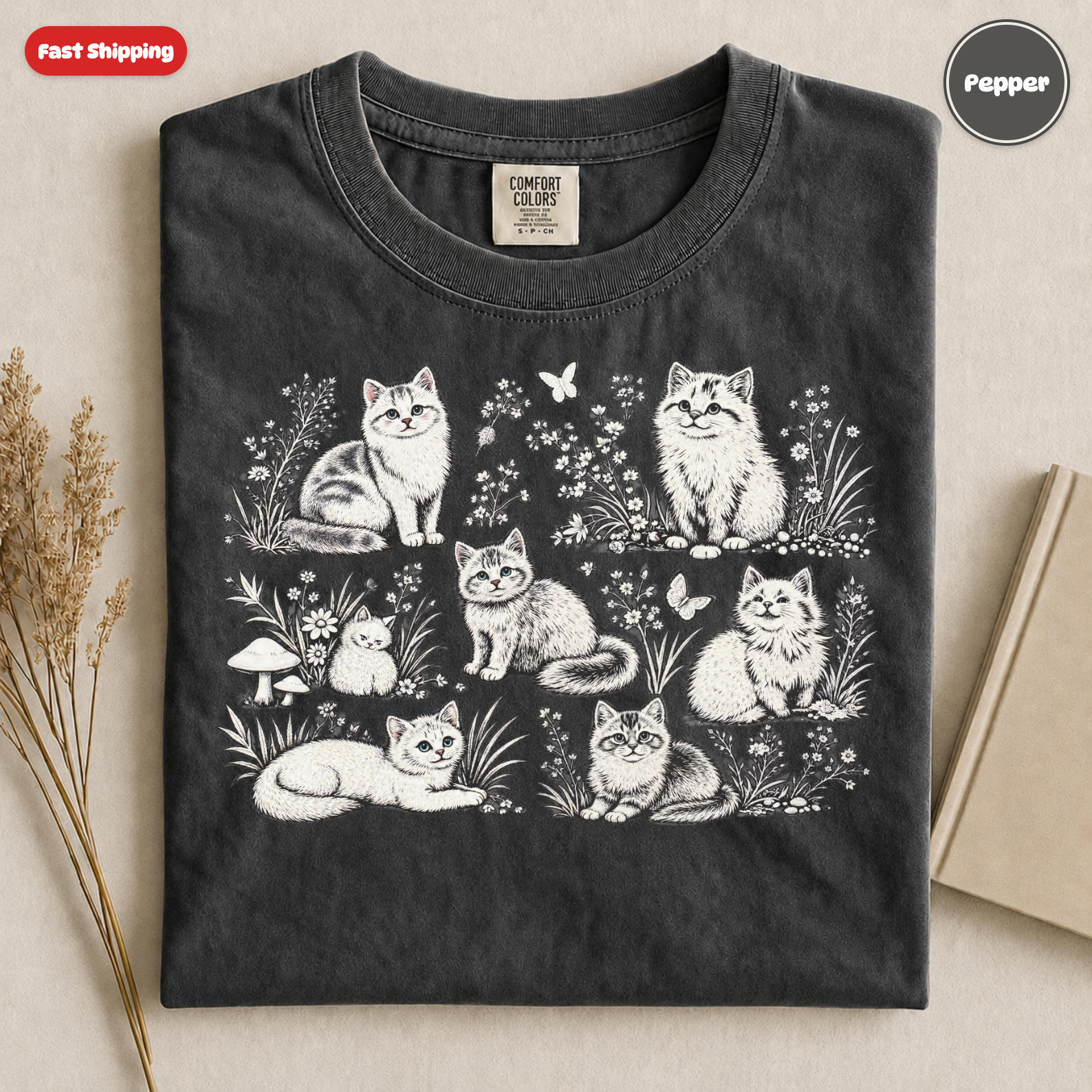 Whimsical Cats Illustration T-Shirt