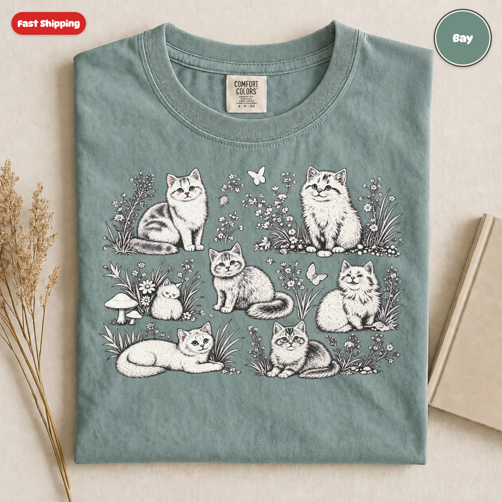 Whimsical Cats Illustration T-Shirt
