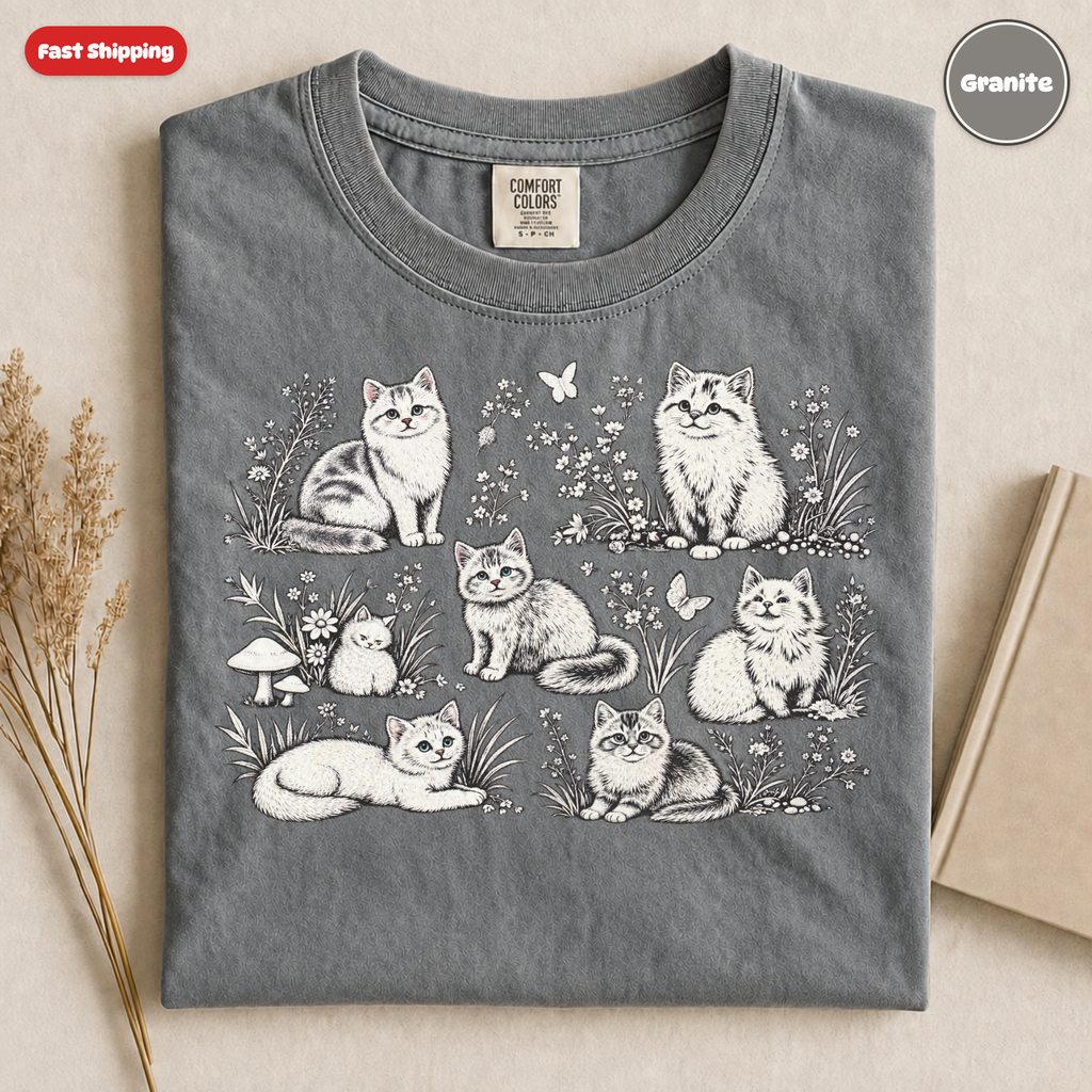 Whimsical Cats Illustration T-Shirt