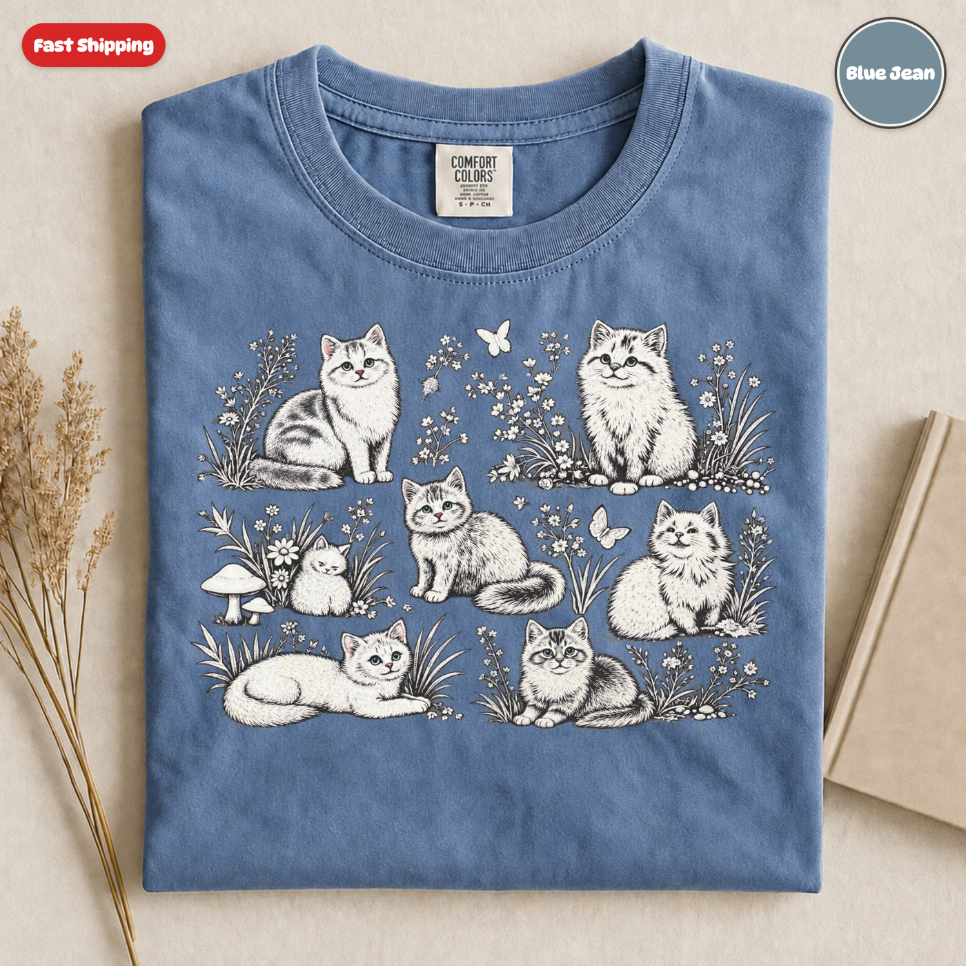Whimsical Cats Illustration T-Shirt