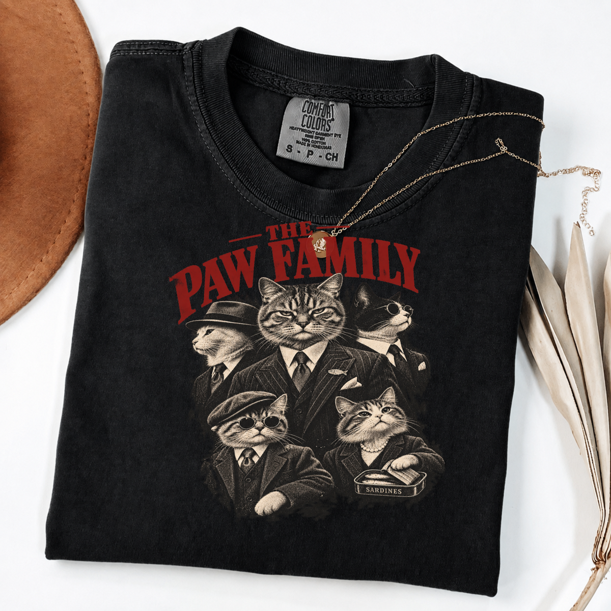 The Paw Family Vintage Cat Mobster Graphic Tee