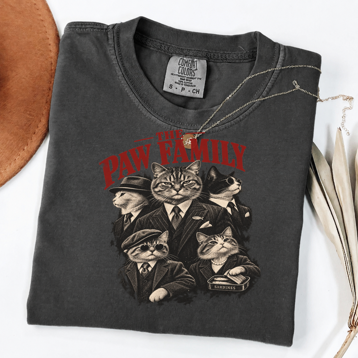 The Paw Family Vintage Cat Mobster Graphic Tee
