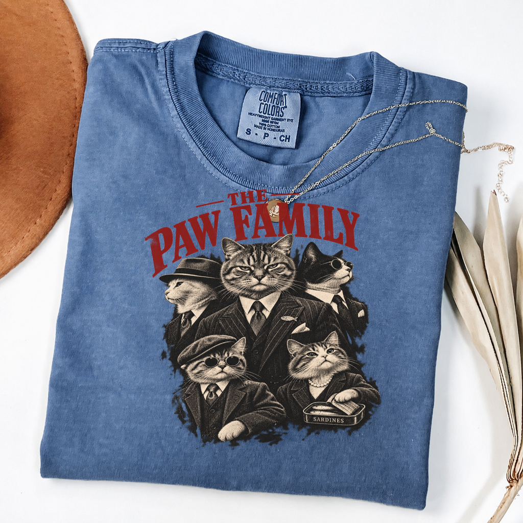The Paw Family Vintage Cat Mobster Graphic Tee