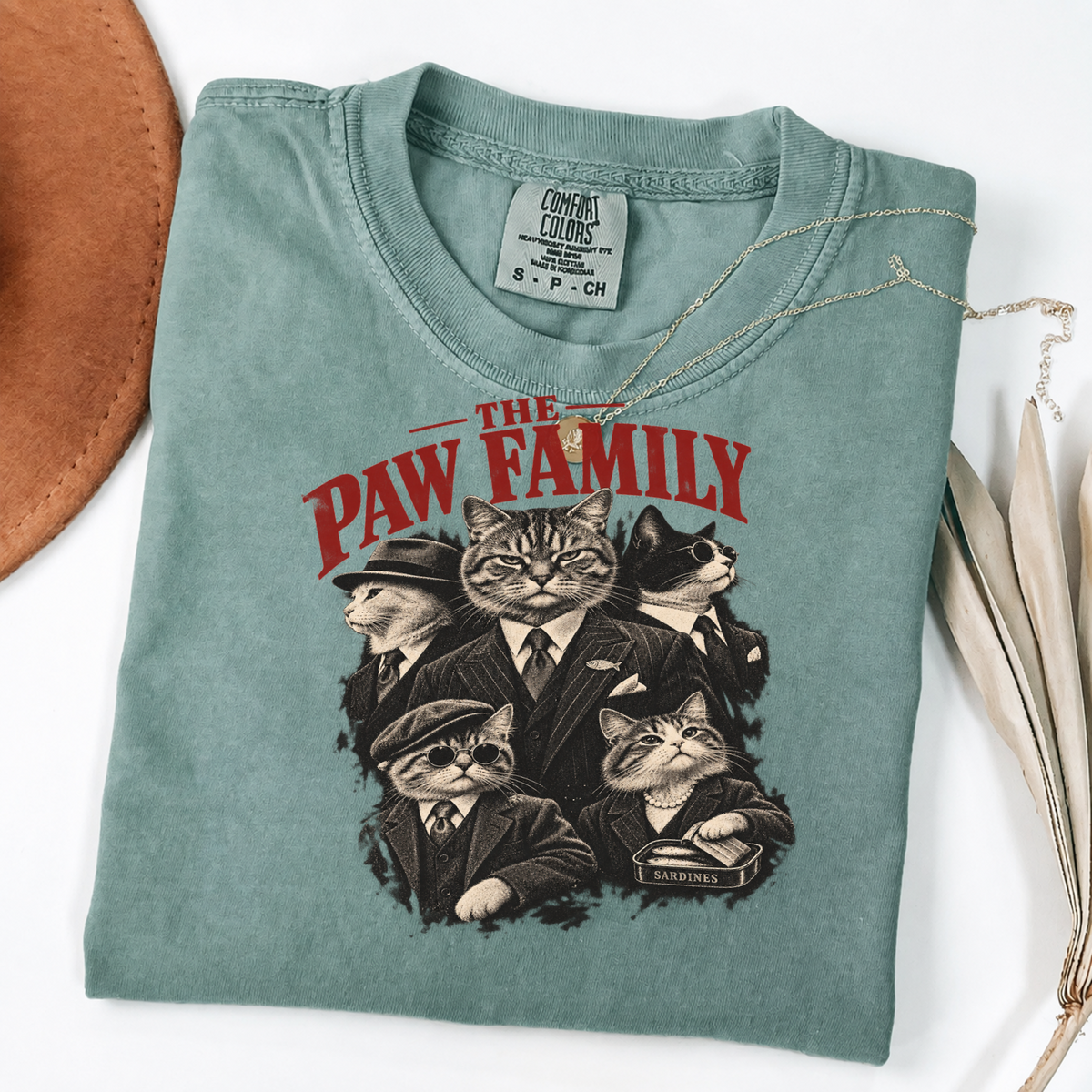 The Paw Family Vintage Cat Mobster Graphic Tee