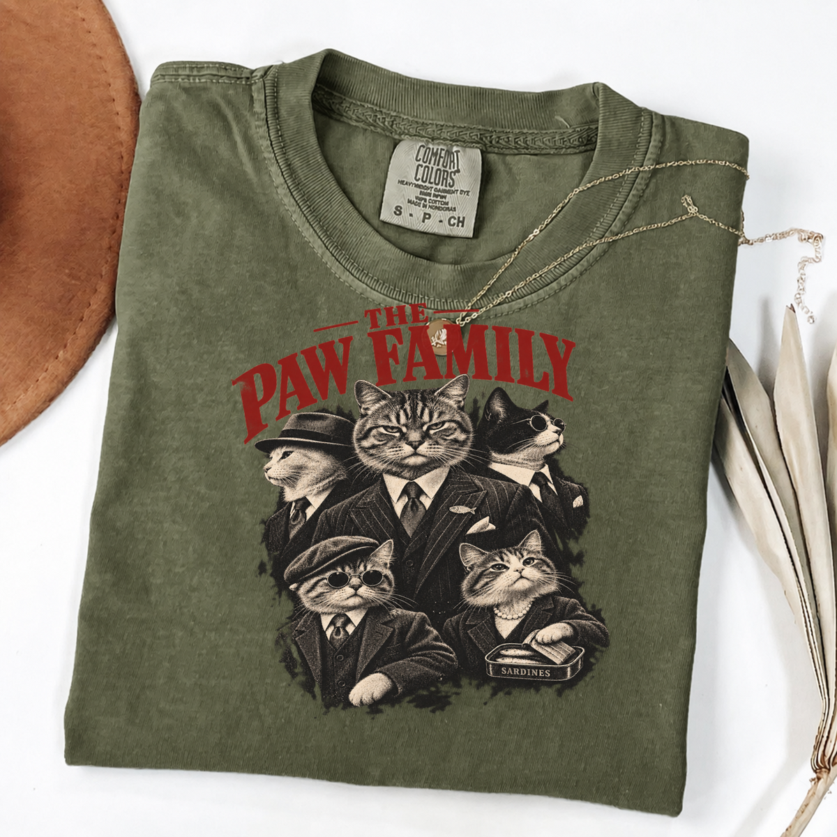 The Paw Family Vintage Cat Mobster Graphic Tee