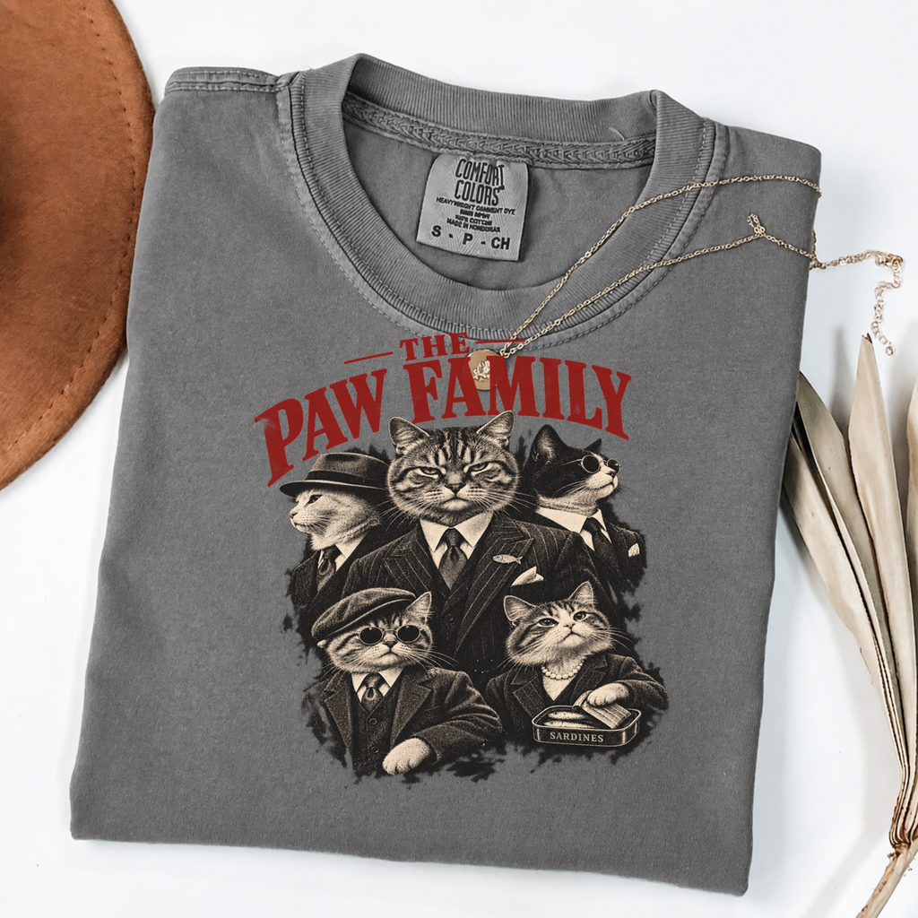 The Paw Family Vintage Cat Mobster Graphic Tee