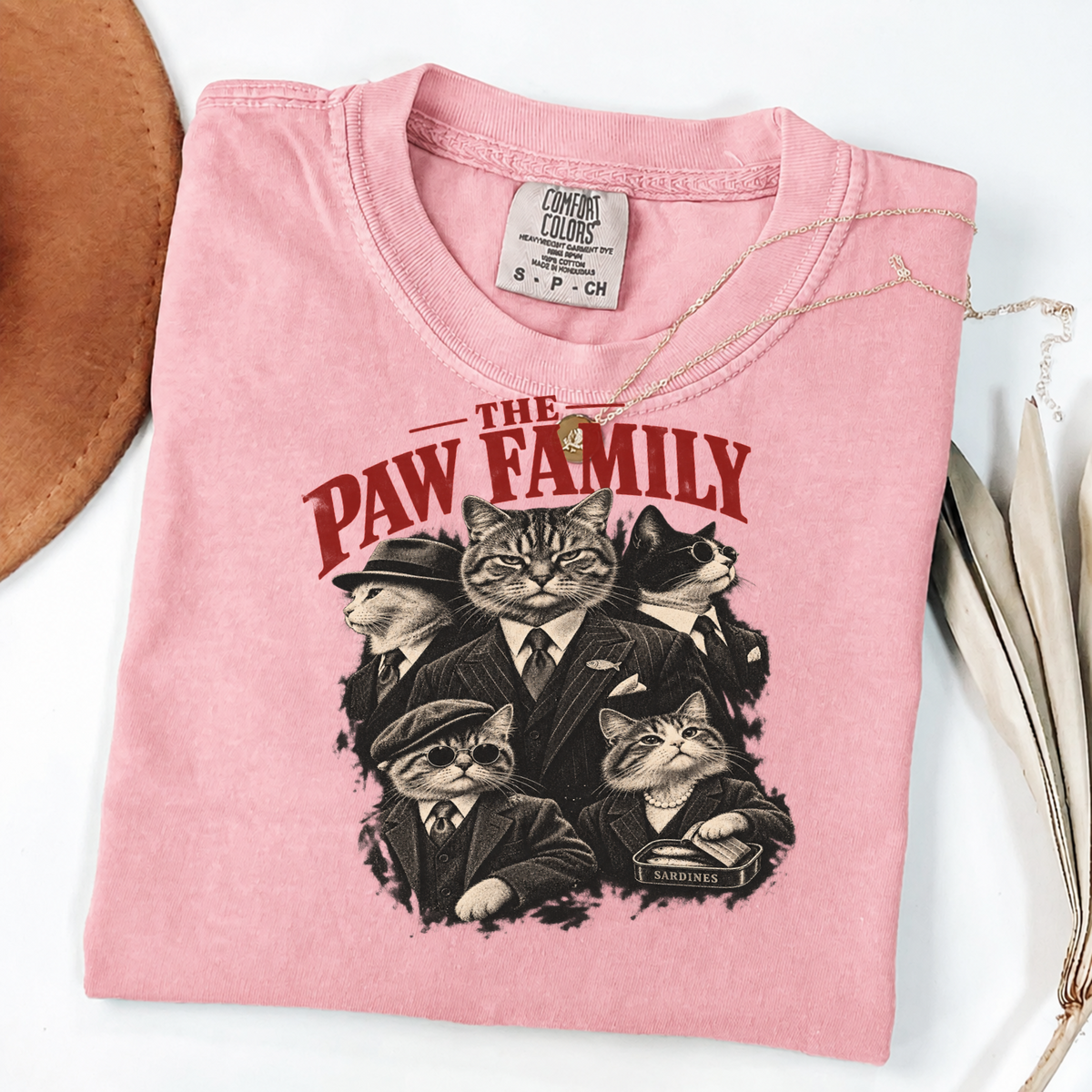 The Paw Family Vintage Cat Mobster Graphic Tee
