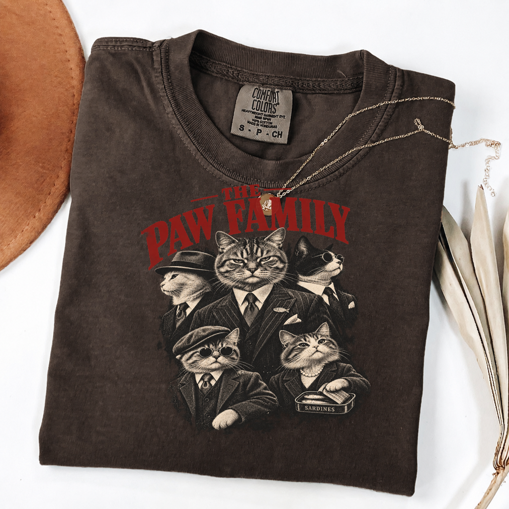 The Paw Family Vintage Cat Mobster Graphic Tee
