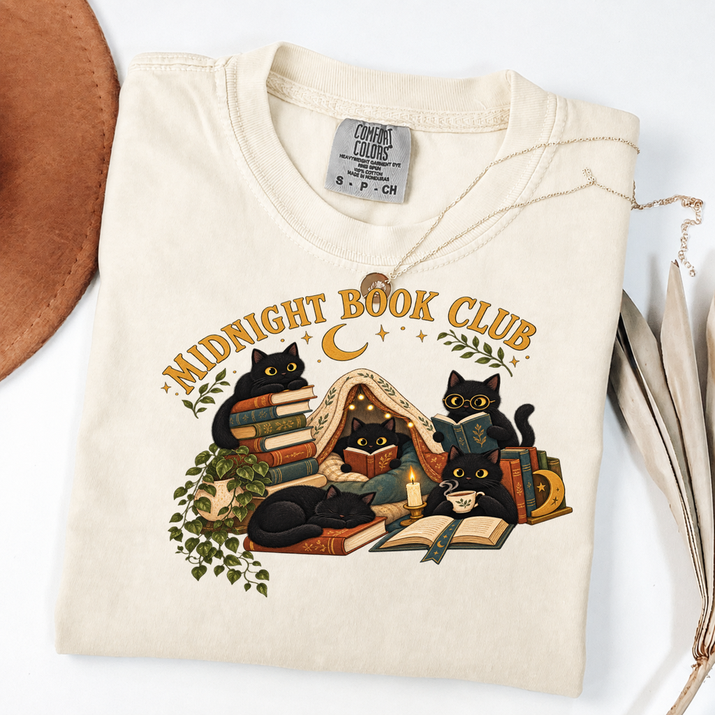 Midnight Book Club Black Cats Cozy Reading Tee