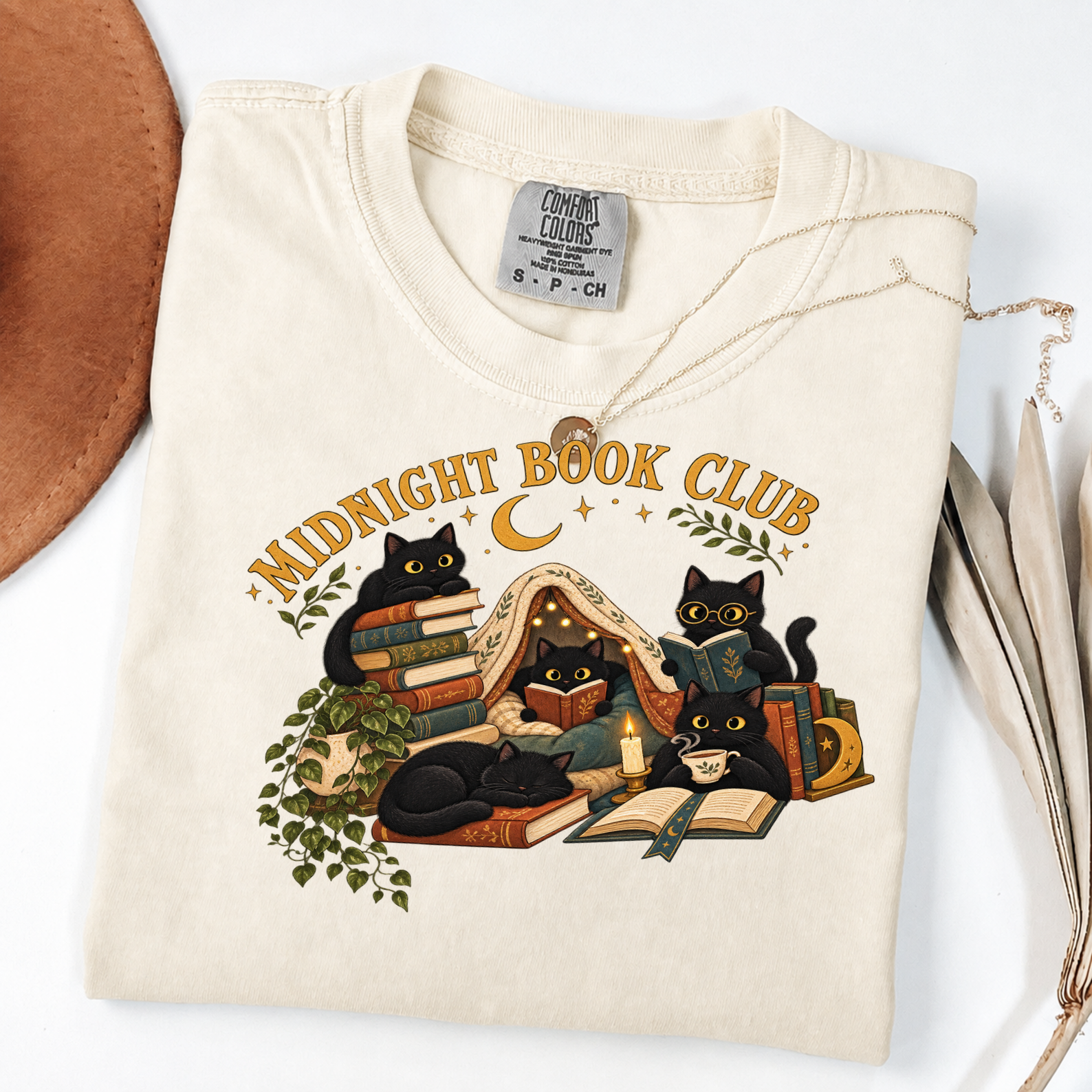 Midnight Book Club Black Cats Cozy Reading Tee