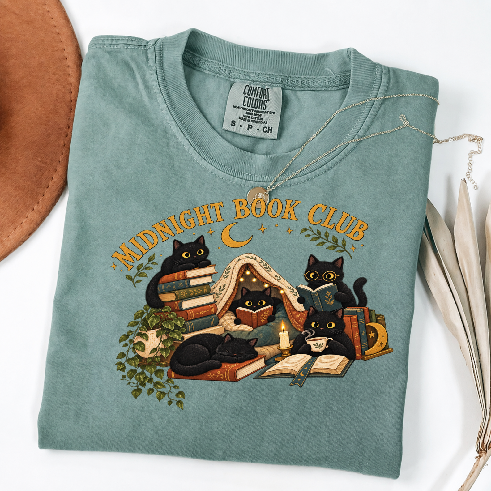 Midnight Book Club Black Cats Cozy Reading Tee