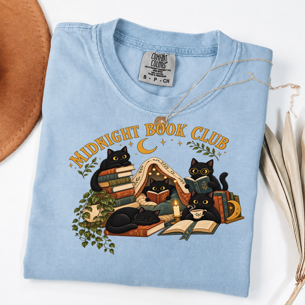 Midnight Book Club Black Cats Cozy Reading Tee