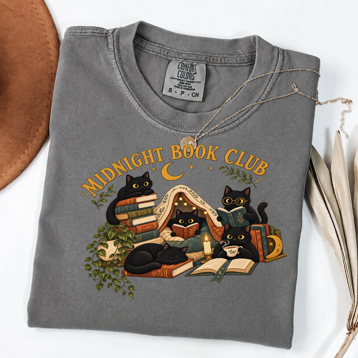 Midnight Book Club Black Cats Cozy Reading Tee