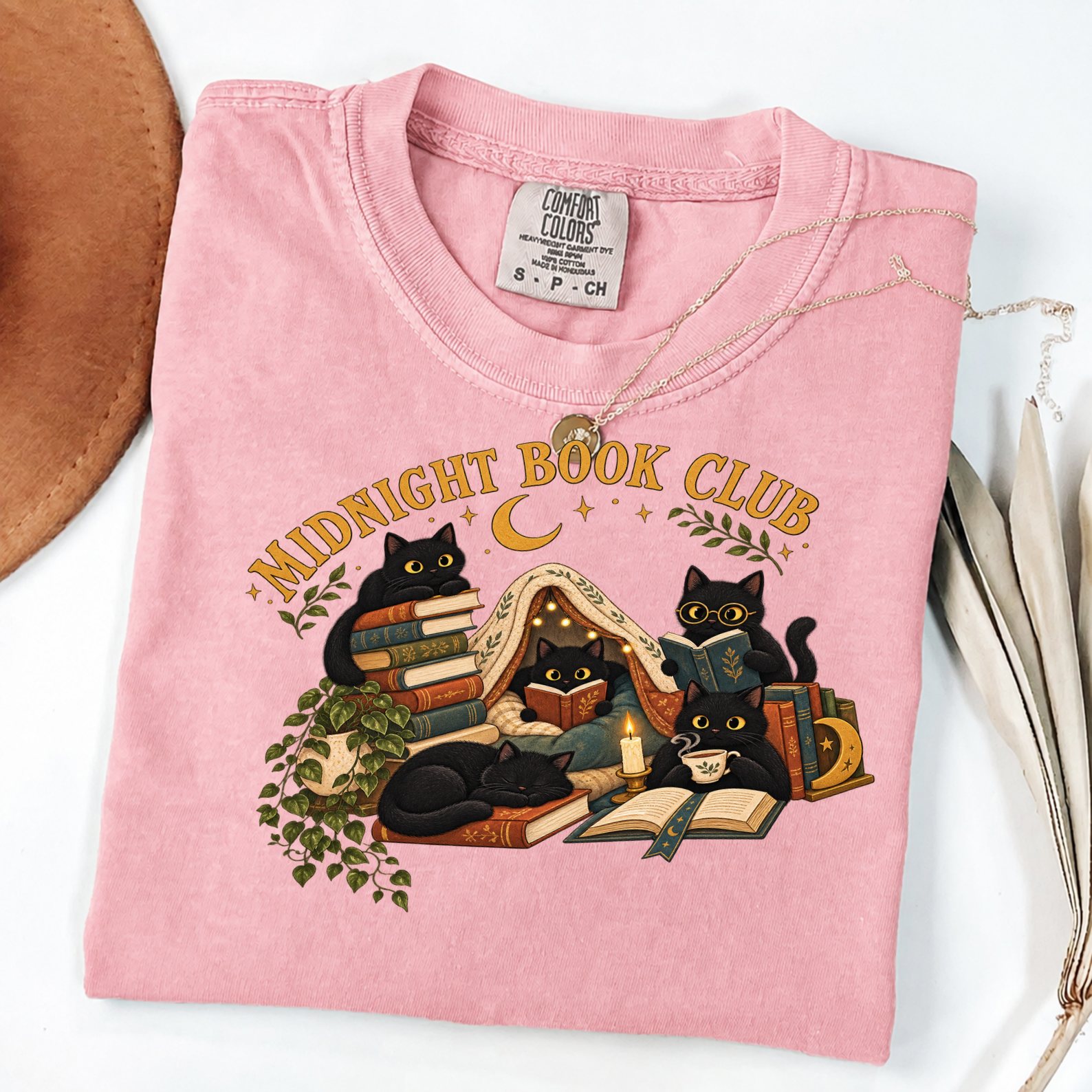 Midnight Book Club Black Cats Cozy Reading Tee