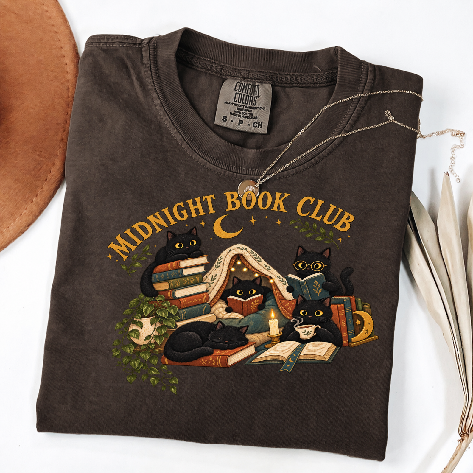 Midnight Book Club Black Cats Cozy Reading Tee