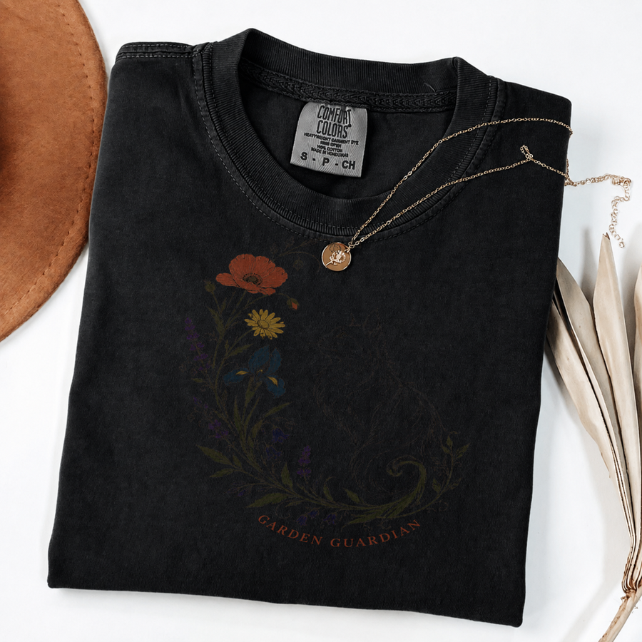 Garden Guardian Cat Vintage Botanical Tee