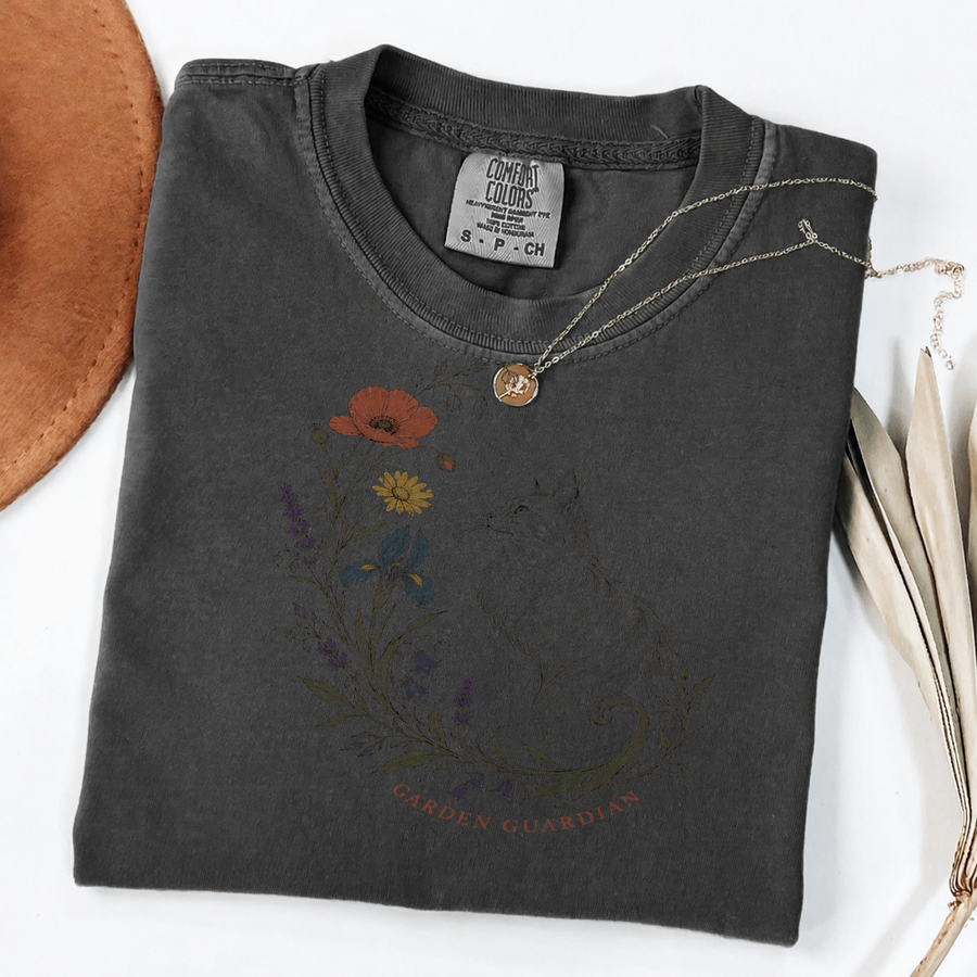 Garden Guardian Cat Vintage Botanical Tee