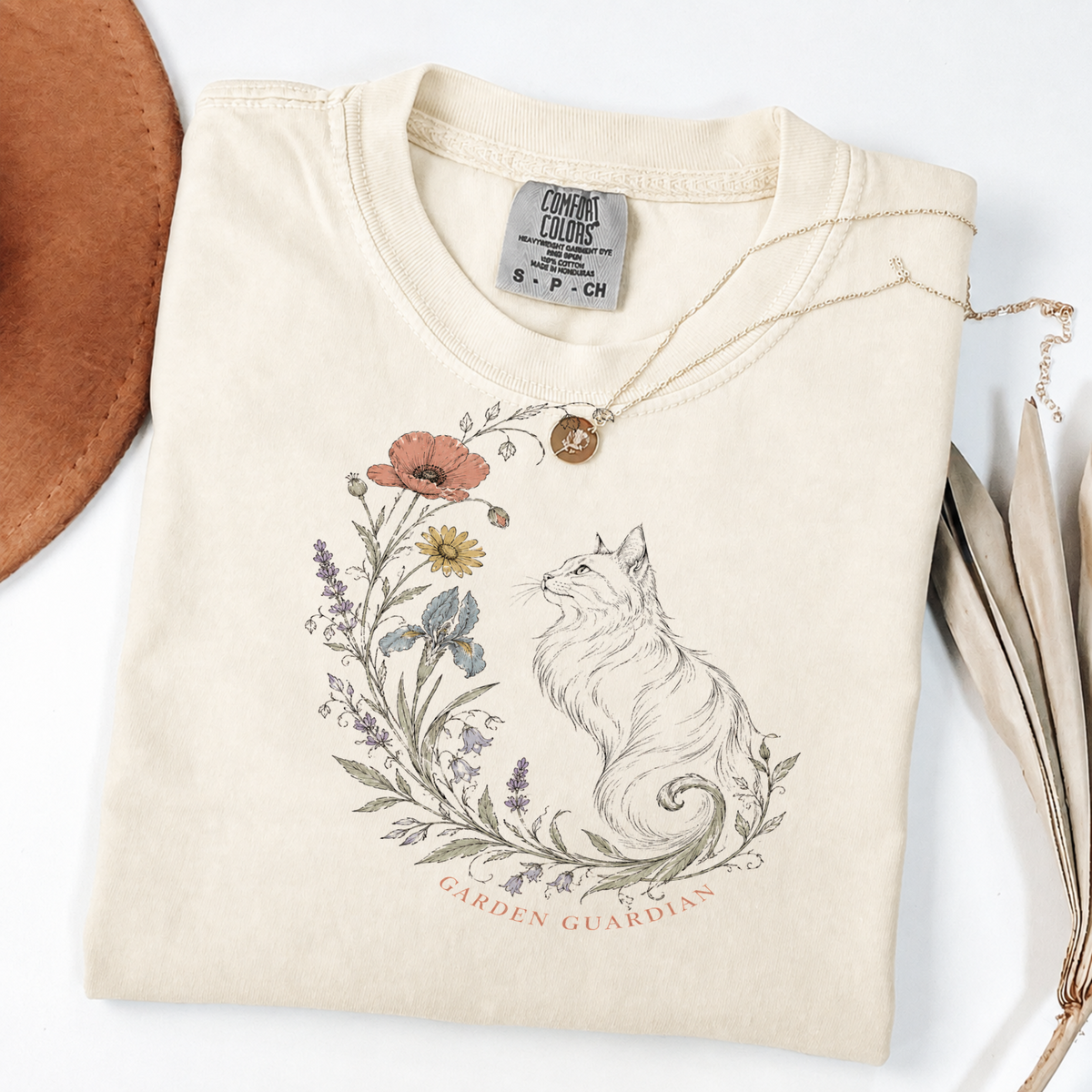 Garden Guardian Cat Vintage Botanical Tee