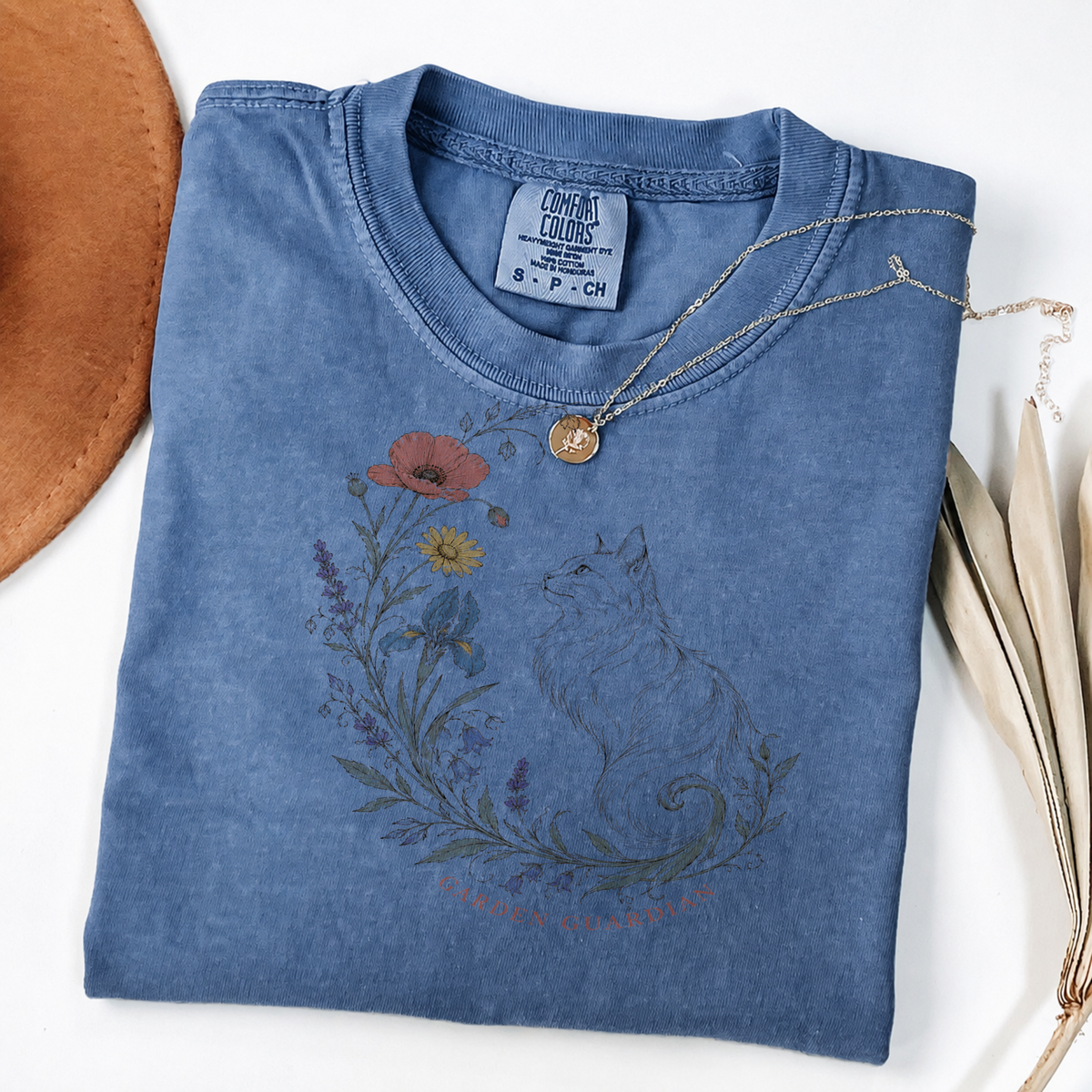 Garden Guardian Cat Vintage Botanical Tee