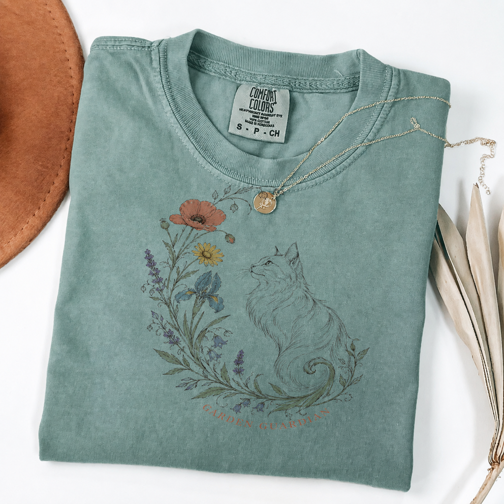 Garden Guardian Cat Vintage Botanical Tee