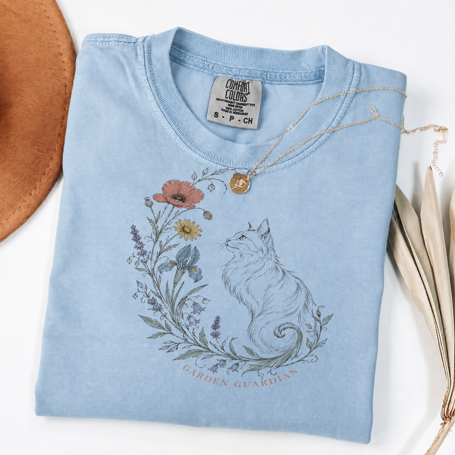 Garden Guardian Cat Vintage Botanical Tee