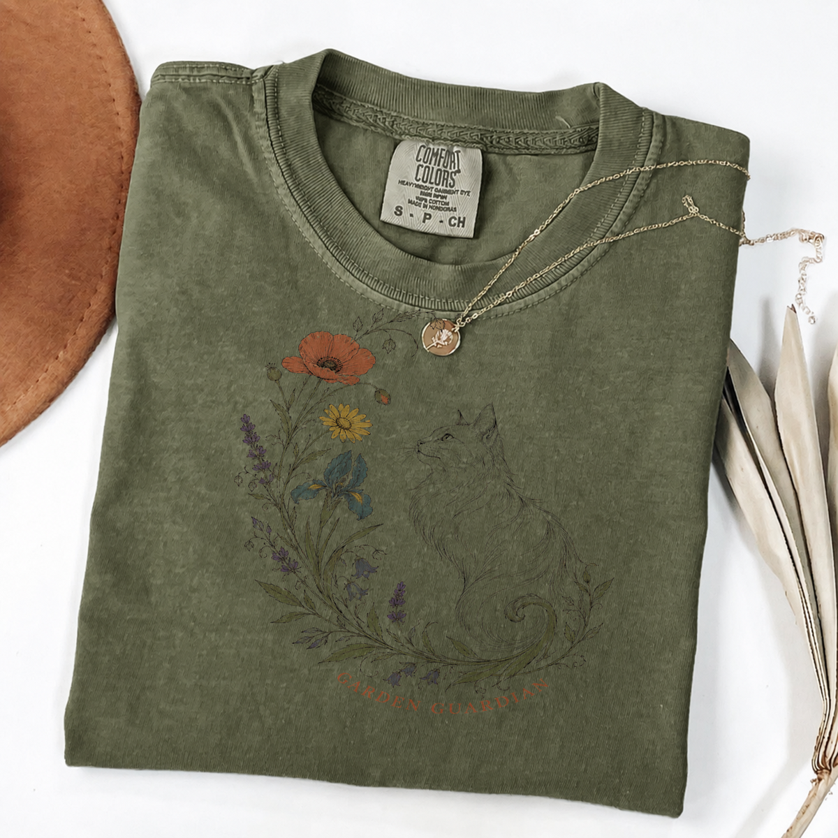 Garden Guardian Cat Vintage Botanical Tee