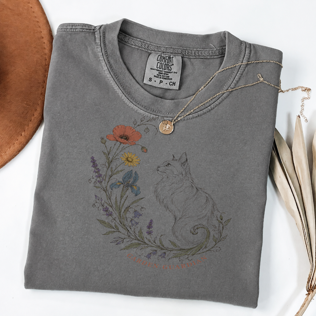 Garden Guardian Cat Vintage Botanical Tee