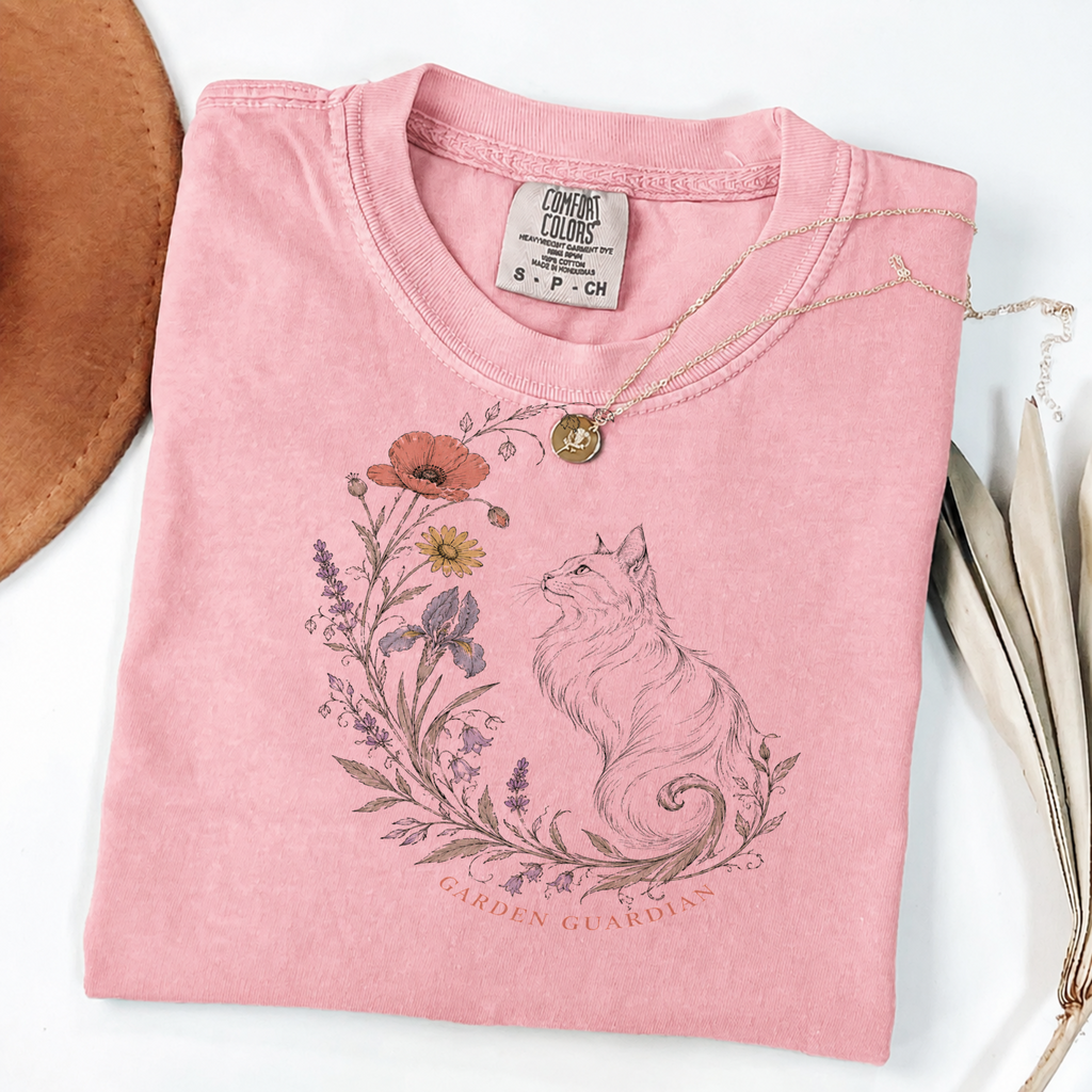 Garden Guardian Cat Vintage Botanical Tee