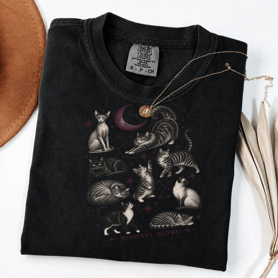 Midnight Meows Vintage Celestial Cat Graphic Tee