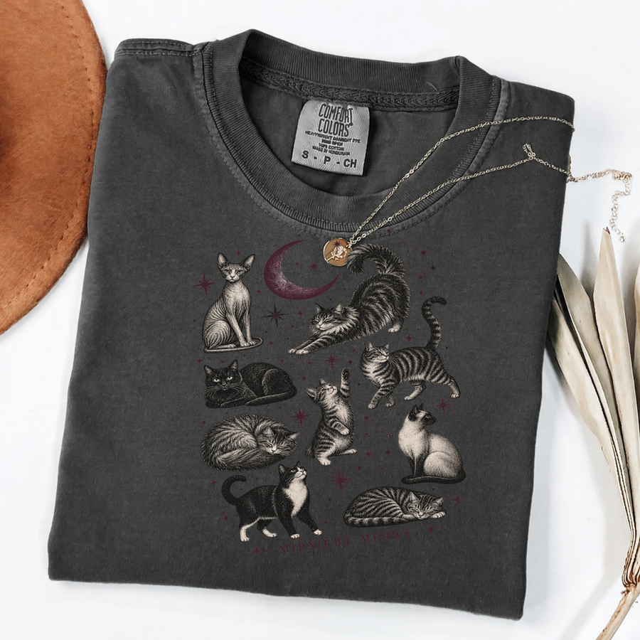 Midnight Meows Vintage Celestial Cat Graphic Tee