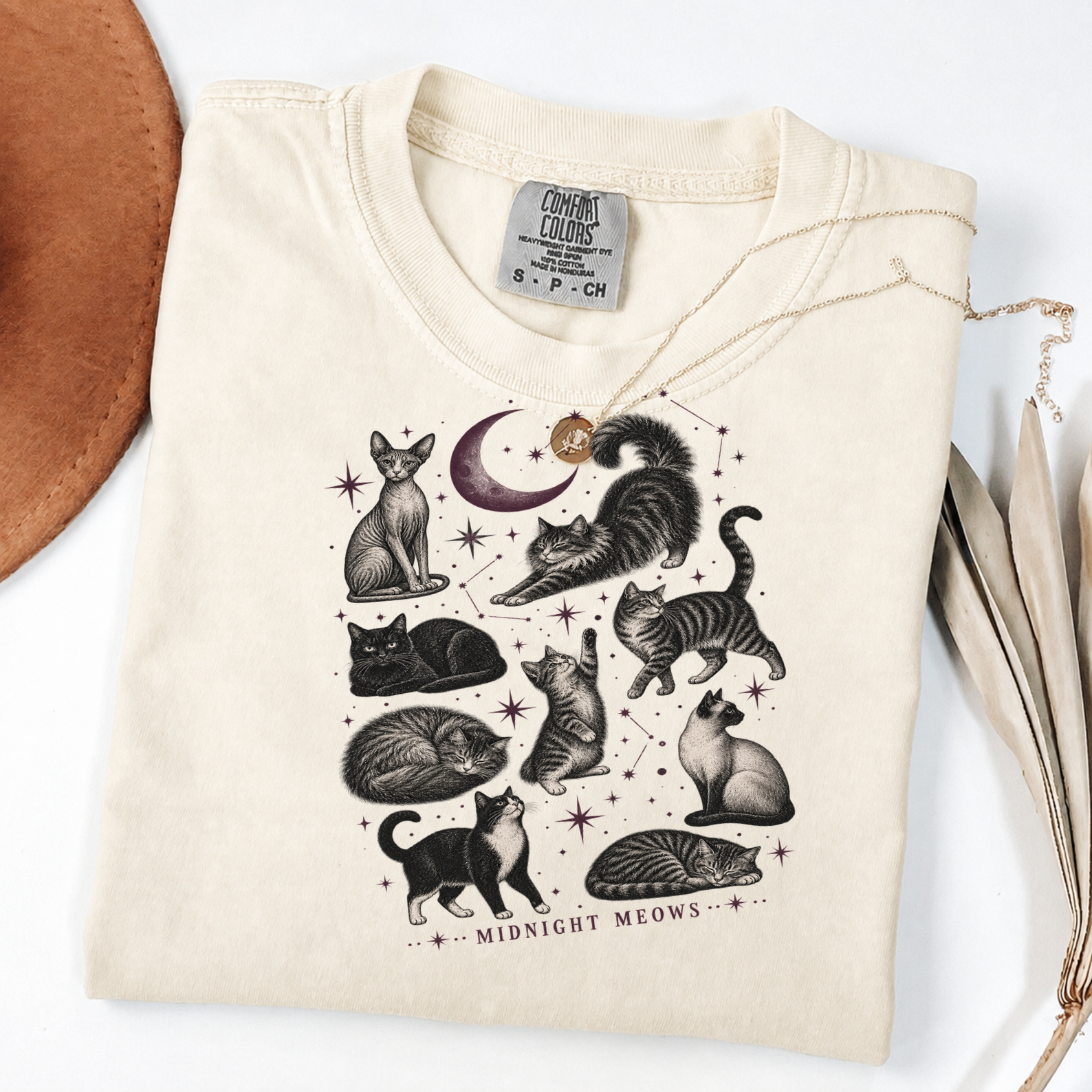 Midnight Meows Vintage Celestial Cat Graphic Tee