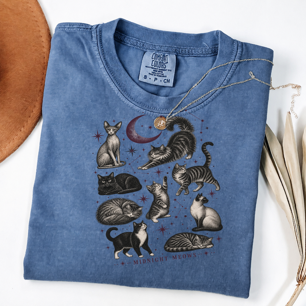 Midnight Meows Vintage Celestial Cat Graphic Tee