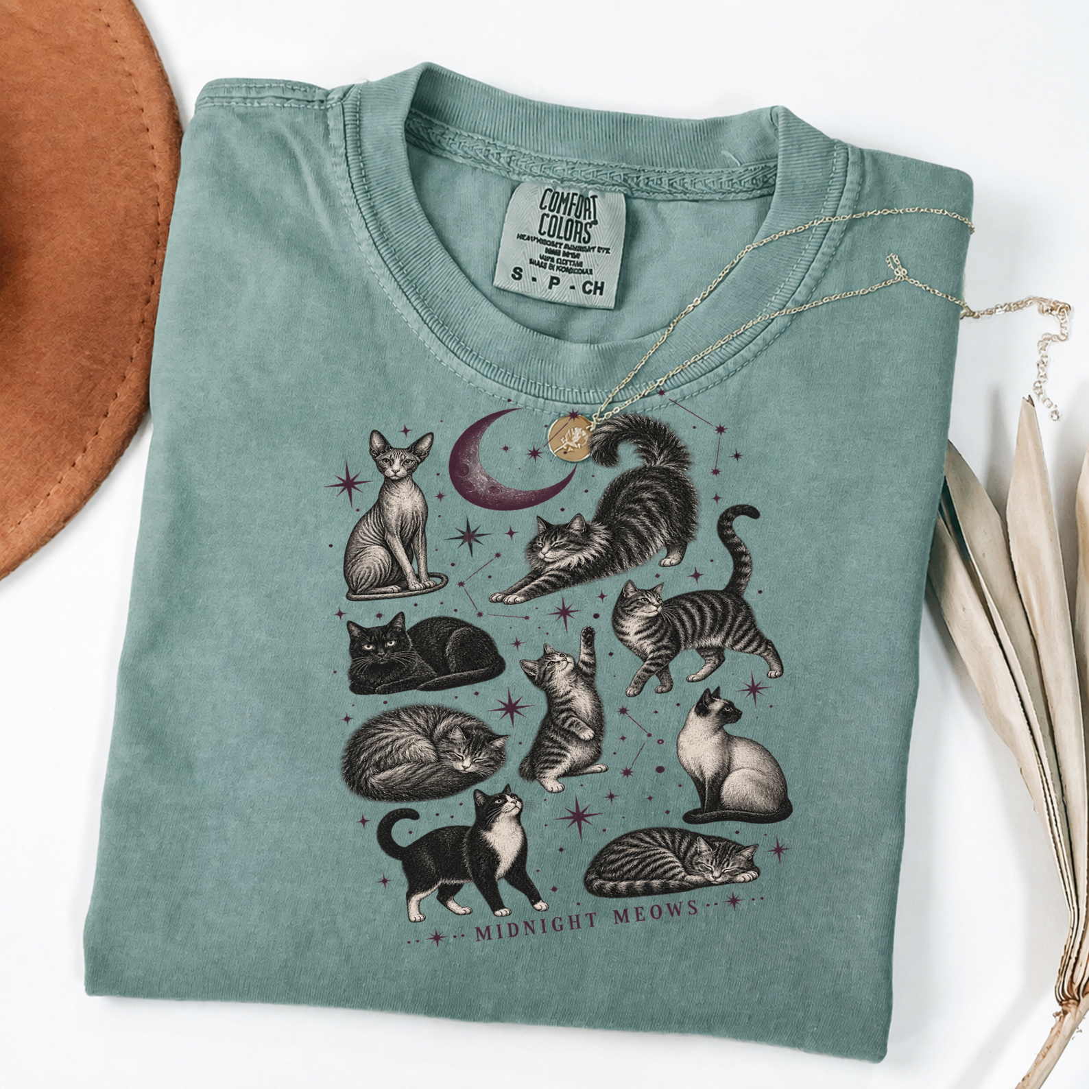 Midnight Meows Vintage Celestial Cat Graphic Tee
