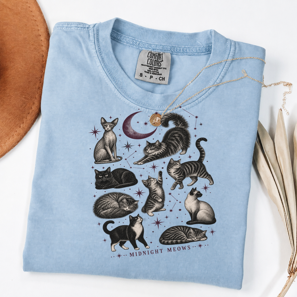 Midnight Meows Vintage Celestial Cat Graphic Tee