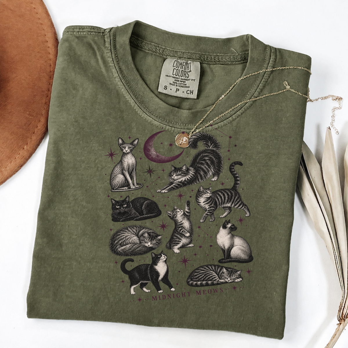 Midnight Meows Vintage Celestial Cat Graphic Tee