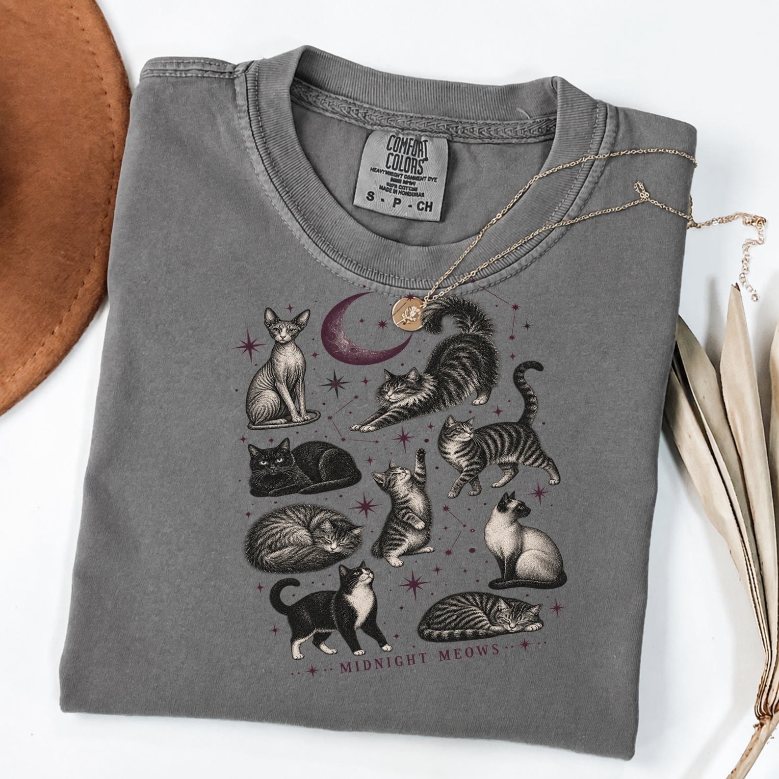 Midnight Meows Vintage Celestial Cat Graphic Tee