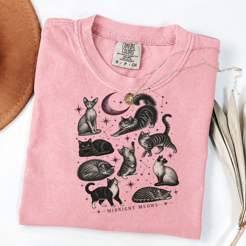 Midnight Meows Vintage Celestial Cat Graphic Tee