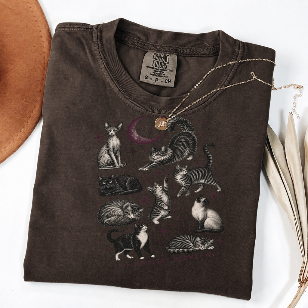 Midnight Meows Vintage Celestial Cat Graphic Tee