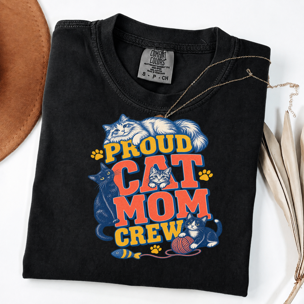 Proud Cat Mom Crew - Vintage Cat Lover Graphic Tee