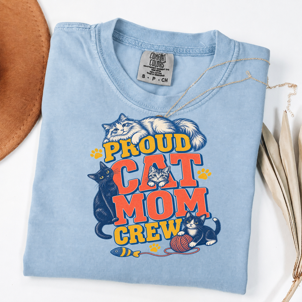 Proud Cat Mom Crew - Vintage Cat Lover Graphic Tee