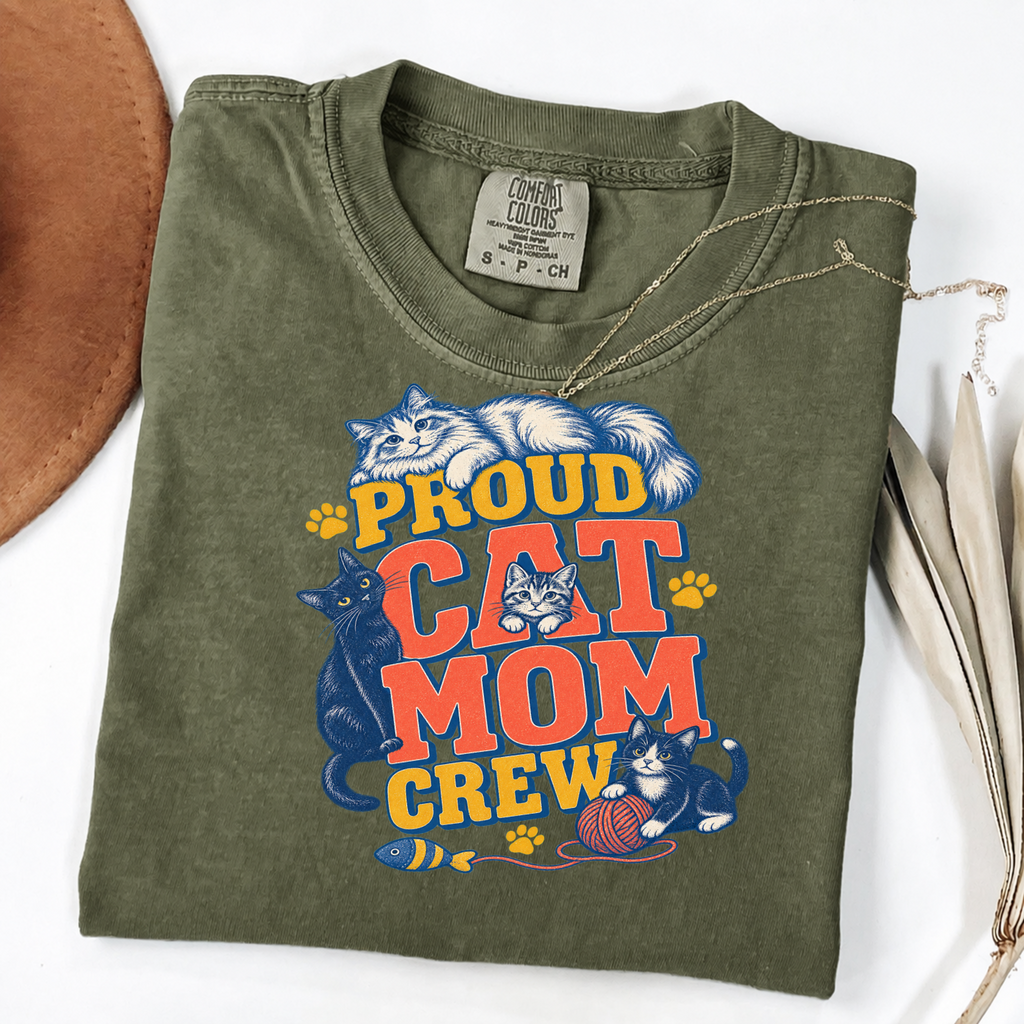 Proud Cat Mom Crew - Vintage Cat Lover Graphic Tee