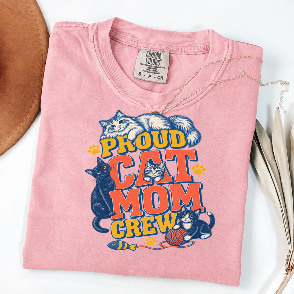 Proud Cat Mom Crew - Vintage Cat Lover Graphic Tee
