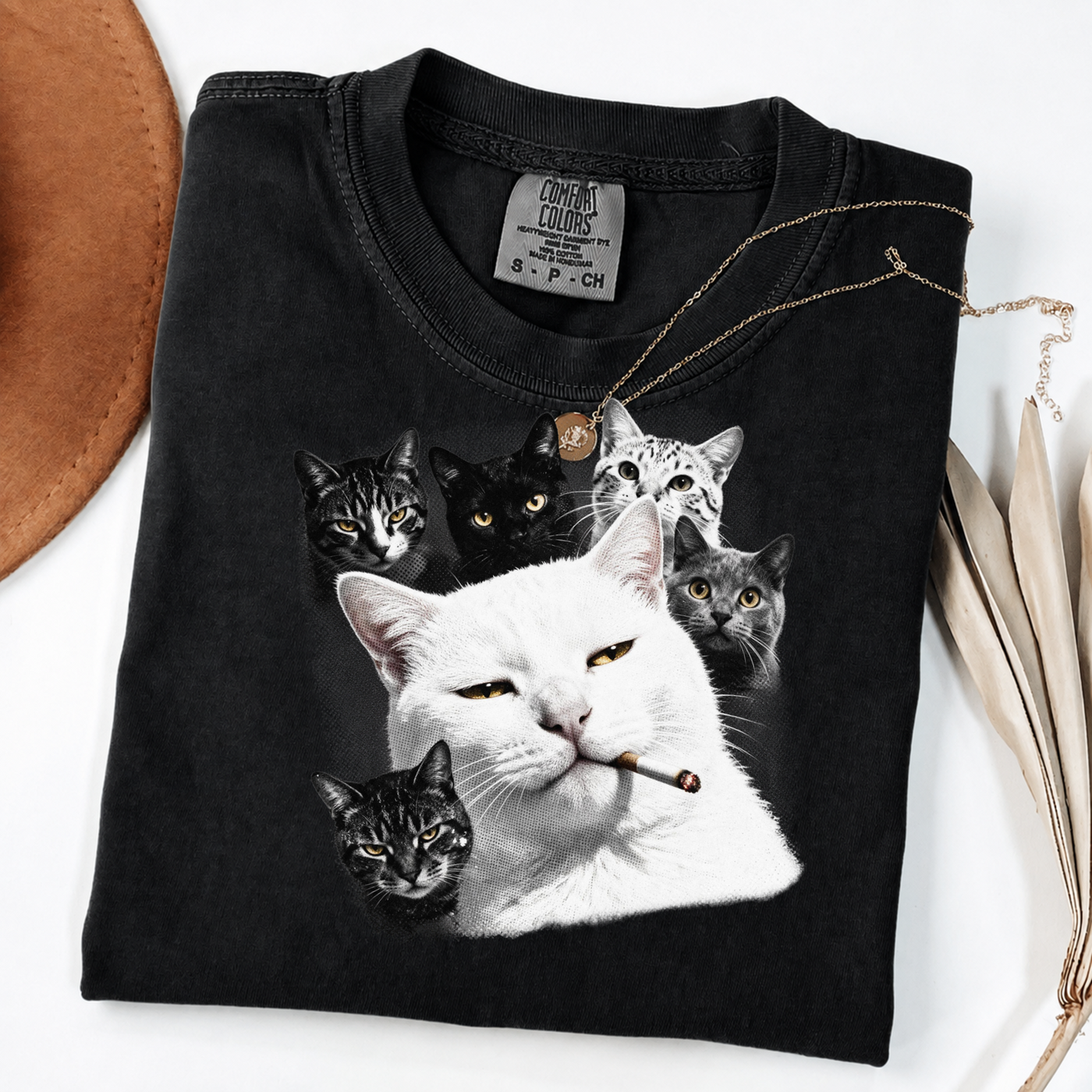 Cool Cat Graphic Tee | Smoking Cat Art | Funny Cat Shirt